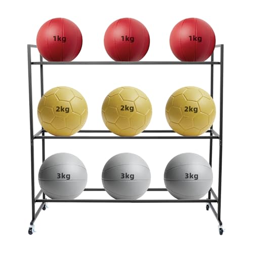 Rolling Medicine Ball Rack, 3-Tier Storage Cart Storage Stand with Handle and 4 Locking Wheels, for Home Gym and Studio, Black