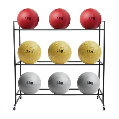 Rolling Medicine Ball Rack, 3-Tier Storage Cart Storage Stand with Handle and 4 Locking Wheels, for Home Gym and Studio, Black