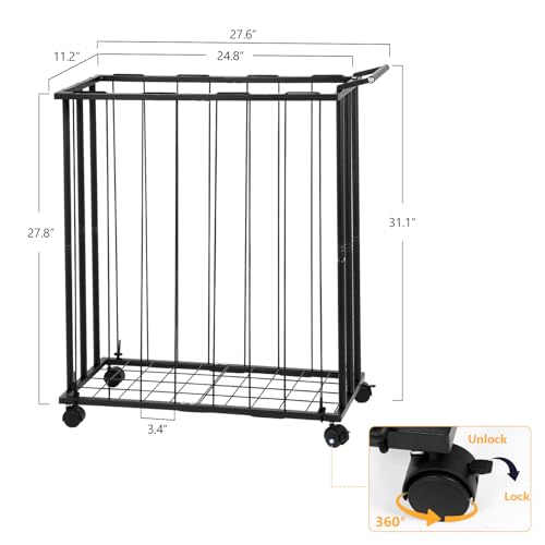 Columnar Vertical Ball Storage Racks with Wheels-New Durable Rolling Basketball Holder Wall Mount for Soccer, Volleyball, Space-Saving Garage Sports Ball Rack Organizer for Home,Gym & Outdoors