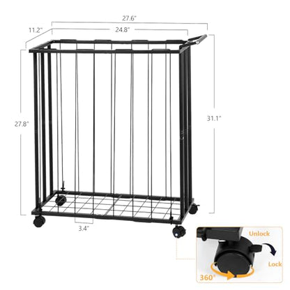 Columnar Vertical Ball Storage Racks with Wheels-New Durable Rolling Basketball Holder Wall Mount for Soccer, Volleyball, Space-Saving Garage Sports Ball Rack Organizer for Home,Gym & Outdoors