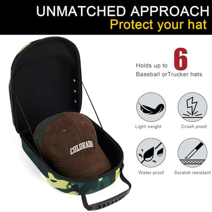 GERMUN Hard baseball hat case, Hat Carrier Travel Case with Adjustable Shoulder Strap, Hat cap case for 6 Baseball Caps - Perfect for Traveling (Camo Green) - color: Camo Green