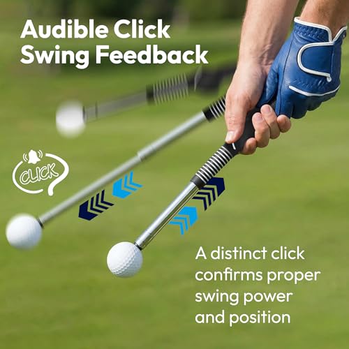 TOMUM Golf Swing Retractable Trainer - Click Stick Grip Trainer for Swing Speed Tempo Rhythm & Strength Practice - Right Handed Portable Golf Training Aid Club with Click Sound for Indoor Outdoor