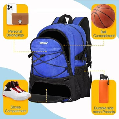DAFISKY Basketball Backpack, Basketball Bag with Ball Holder Shoes Compartment, Sports Equipment Bag for Soccer Ball, Volleyball - color: Blue