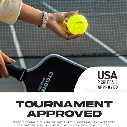 cyclotron P-40 Outdoor Pickleball Balls – USAPA Approved Pickleballs, 40-Hole Precision Design, High Visibility, Durable Seamless HDPE Construction, 3/6 Pack