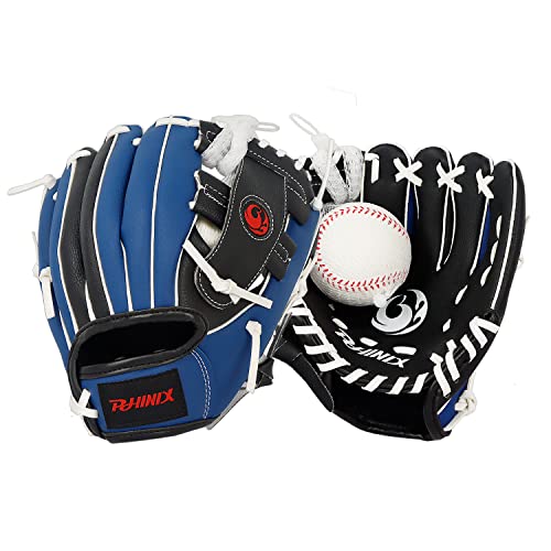 PHINIX Tee Ball Glove with Soft Baseball for Kids Play & Training 8.5"-10" - color: Right Hand Throw-Black/Navy/White, size: 9 "