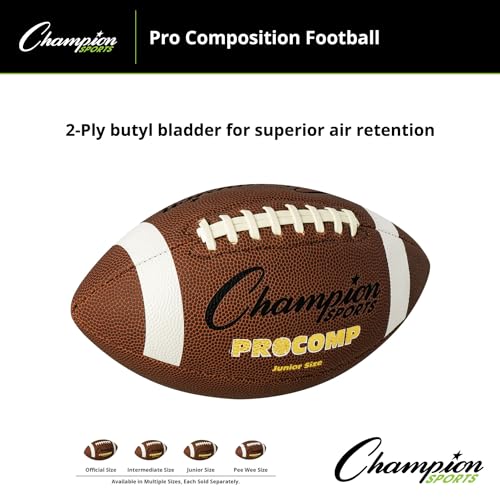 Champion Sports Pro & Composite Series Footballs – Water-Resistant Composite, Indoor/Outdoor, Official–Pee Wee Sizes - size: Junior, style: Pro Composite