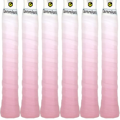 Tacky Tennis Racket Grip Tape, 6 Pack Tennis Grips, Absorbent and Enhanced Tennis Racquet Overgrip Tape（Gradient Color - color: Pink