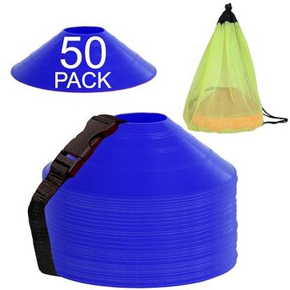 Athllete Durable and Flexible Soccer Cones (Set of 50) - Highly Visible Cones for Sports Training - Ideal Soccer Cones for Training - color: 50 Pack, Blue
