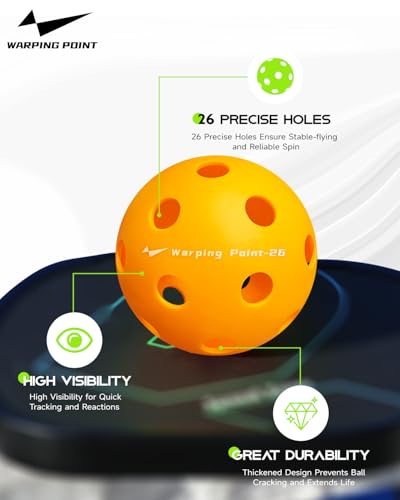 Warping Point Pickleball Balls | 26 Holes, 40 Holes | 4 Pack, 12 Pack | Meet USAPA Specifications | High Bounce Durable Practice Pickle Ball for Beginner & Intermediates | Orange, Blue, Yellow, Green - size: 12 pack