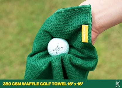 Handy Picks Golf Club Cleaner with Water Bottle Holds 5.5 OZ, Heavy Duty Metal Retractable Magnetic Clip, Waffle Microfiber Golf Towel, Ideal Water Brush Combo - color: Green