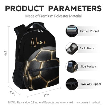 Custom Backpack for Kids - Soccer Backpacks for Boys Toddler, 17 Inch Large Capacity Soccer Lovers Schoolbag for Kindergarten Elementary - color: Black