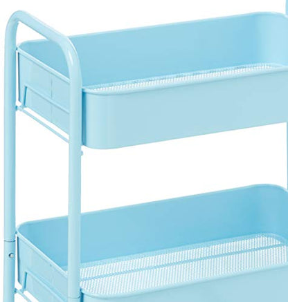 CAXXA 3-Tier Rolling Metal Storage Organizer - Mobile Utility Cart with Caster Wheels, Blue - color: Blue