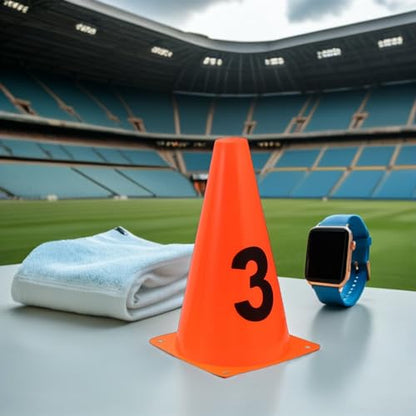 10pcs Soccer Agility Training Cones Set, 23cm Plastic Numbered Spot Markers 0-9 for Football Field Drills and Speed Agility Exercises