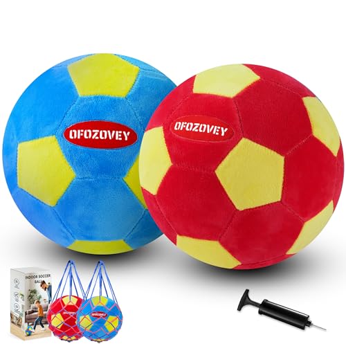 2 Pack Indoor Soccer Ball Size 4,Kids Soccer Ball Padded for Inside Your Home,Soft and Safe Foam Ball for Toddlers,Size 4 Soccer Balls Includes Pump and net,Best Gift for Boys and Girls