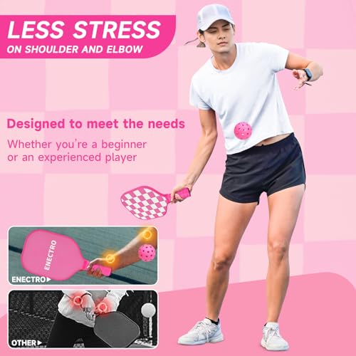 Pink Pickleball Paddles Set of 2/4, USAPA Approved Fiberglass Pickle Ball Set with 2/4 Cute Lightweight Pickleball Rackets, 2 Indoor &2 Outdoor Balls, 1 Pickleball Bag for Women, Beginner, Youth