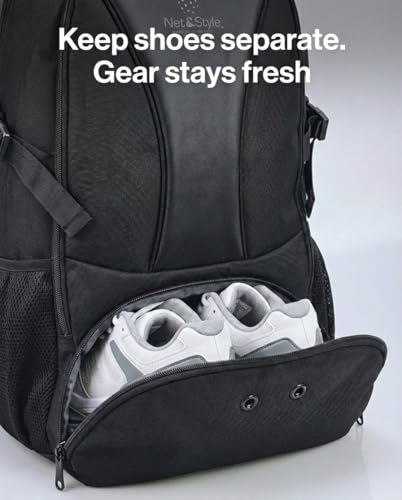 Net & Style Pickleball Backpack Large 29L with Shoe Compartment – Waterproof Court Backpack with Fence Hook & USB Charging Cable for Daily Play & Tournaments – Ideal for Men & Women Players