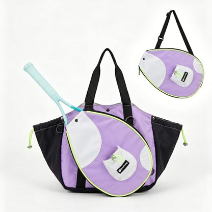 Smartway Pickleball Tote Bag for Women, Stylish Tennis Bag with Detachable Paddle Pocket, Waterproof Large Capacity Court Shoulder Bag for Gym, Daily & Weekend Trips, Men Ideal Pickleball Gifts - color: Purple