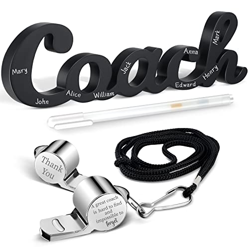 Yalikop 3 Pcs Coach Gifts Football Coach Wood Sign Thank You Whistle Marker Pen Stainless Steel Whistle with Rope for Men Women Soccer Baseball Volleyball Sports Gifts - style: Elegant Style