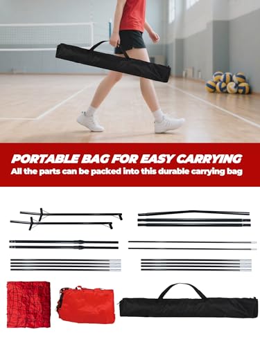 Volleyball Training Practice Net Station, 8 x 11 FT Volleyball Training Equipment for Serving Setting Spiking, Adjustable Practice Net for Indoor and Outdoor Use