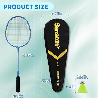 Senston Lightweight Beginner Badminton Set with 2 Rackets, 2 Shuttlecocks, Carry Bag - color: Blue and White