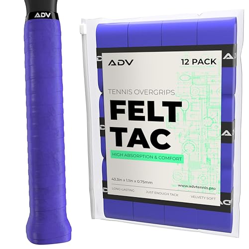 ADV Dry Tennis Overgrip Tape - 3, 6, 12, 30, 60 Pack - FeltTac Tennis Racket Grip Tape - Ultra Absorbent Tennis Grip Tape - Comfort Tennis Racket Grips - Tennis Grips Overgrip - color: 12-Pack Purple