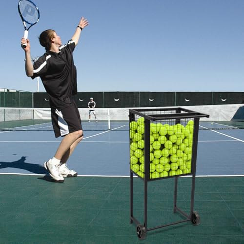 Tennis Ball Cart,Professional Rolling Tennis Cart with Practical Handle and Two Wheels,Heavy-Duty Portable Tennis Ball Holder Basket for Tennis Ball,Pickleball,Baseballs