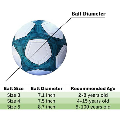 Soccer Ball Size 3,4,5 Soft PU for Practice Training Gift Boys Girls Kid Come with Pump and Needle - color: Blue, style: Size 3