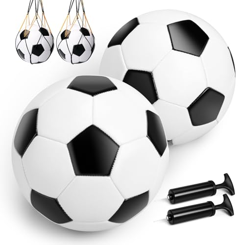 Soccer Ball Size 2/3/4/5 with Pump & Bag, Deflated Ball - 1 2 or 3 Pack - Classic Black & White - Durable Soccer Ball for Indoor/Outdoor Use - Great Soccer Gift for Toddlers, Kids, Youth & Adults - color: Classic 2 Pack, size: Size 5