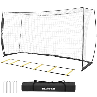 BaseGoal Soccer Goal,Soccer Net,Soccer Goals for Backyard,with Bow Frame,Collapsible Metal Base and Agility Ladder