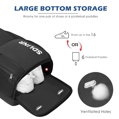 SDLINR Pickleball Bag Fits 4+ Paddles, Large Pickleball Backpack with Shoe Compartment and Fence Hook,Pickleball Gifts for Men Women - color: Black