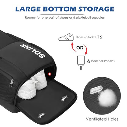 SDLINR Pickleball Bag Fits 4+ Paddles, Large Pickleball Backpack with Shoe Compartment and Fence Hook,Pickleball Gifts for Men Women - color: Black