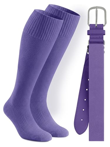 Cooraby Baseball Socks and Belt Combo Youth Boys Adjustable Softball Football Socks and Elastic Baseball Belts for Boys Girls - color: Purple, size: 5-7 Years