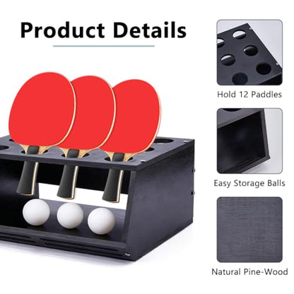 DICOSMETIC 1Pc Ping Pong Paddle Storage Rack 2 in 1 Wall-Mount Table Tennis Paddle Display Holder Hold 12Pcs Rackets and Balls Storage Shelf 30.5x21x13.5cm Black
