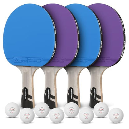PRO-SPIN Ping Pong Paddles – ITTF Approved Professional Table Tennis Rackets with Carbon Fiber for Superior Control | 7-Ply Blade, Premium Rubber, 2.0mm Sponge - color: 4-Pack | Blue/Violet
