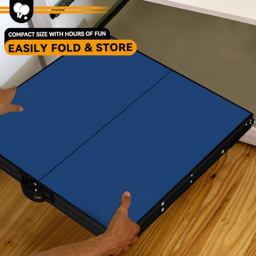 6x3 ft Mid Size Portable Ping Pong Table, Indoor Outdoor Folding Table Tennis Table, Table Tennis for Rec Room w/ 2 Paddles, 2 Balls, Game Net and Adjustable Feet, Sturdy Iron Frame (Blue)