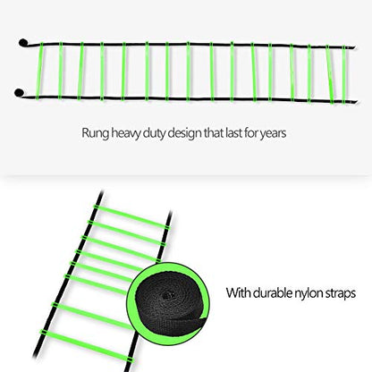 Agility Ladder Speed Ladder Training, 16 Rung Adjustable Flat Plastic Rungs with Durable Nylon Straps for Football Rugby Tennis Baseball Sports - color: Green