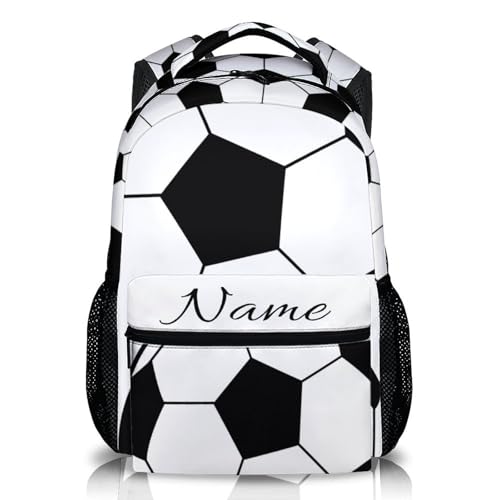 Kids Backpack for School Personalized Football Backpacks for Boys, Kids Back to School Supplies 17 Inch Leisure Football Bookbag for Travel Preschool Elementary Kindergarten - color: Black