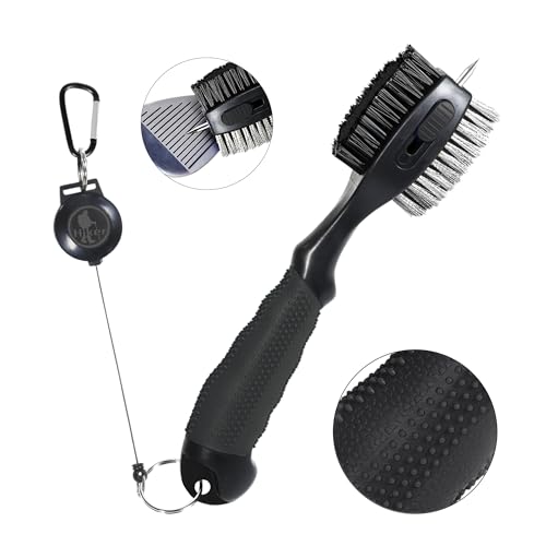 Hiker Dual-Sided Golf Club Brush, Golf Iron Cleaner Brush, Golf Club Cleaning Brush with Groove Cleaner, 24 inch Retractable Zipline Carabiner & Comfortable Rubber Grip Golf Accessories for Men