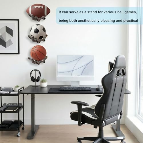 Mechanical Hand Wall-Mounted Ball Holder, Punk Style Resin Basketball & Soccer Display Rack, Space-Saving Industrial Art Shelf for Garage & Room Decor, Sports Ball Storage Stand