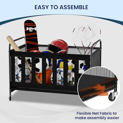 Ball Storage Bin Large with Wheels, Outdoor Ball Storage for Garage, Sports Equipment Organizer Storing Volleyball, Basketball, Toys, Soccer and Baseball