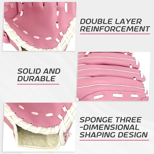 Baseball Glove + Ball Sets, Softball Glove, Baseball Mitt, 10.5''-12.5'' for Youth/Adult Training and Beginner Play, Synthetic Leather Softball Mitt - color: PinK, size: 10.5"