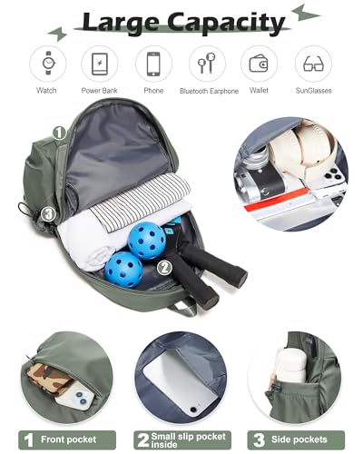 SEAFEW Green Latge Pickleball Sling Bag for Men and Women, Lightweight Pickleball Crossbody Backpack with Skin-Soft Fabric & Water Bottle Holder, - color: Green-large