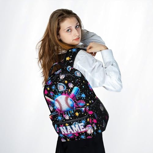 Personalized Baseball Backpack for Boys, Custom Kids Baseball Drip School Bag - 17" Youth Sports Bookbag for Elementary Middle School - color: Black