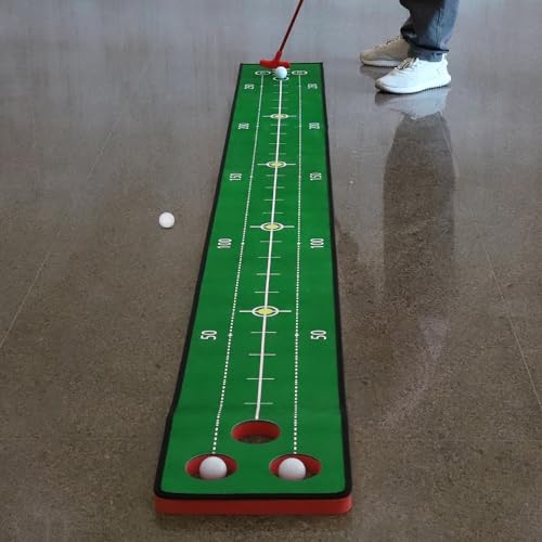 Putting Game, Indoor Green Putting Game Set, Detachable Golf Putting Mat - Includes 1 Putter, 6 Golf Balls, 3 Golf Cups, 1 Bag for Home Office Backyard with Family/Friends