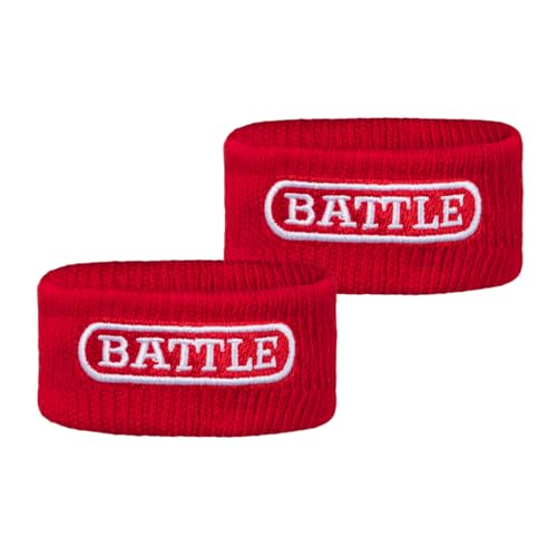 Battle Sports Thick Football Armbands- Wrist Bands for Football, High-Performance Bands with Ultra-Soft Material to Wick Away Sweat and Keep Hands Dry- Includes 2 Wrist Bands - color: Red
