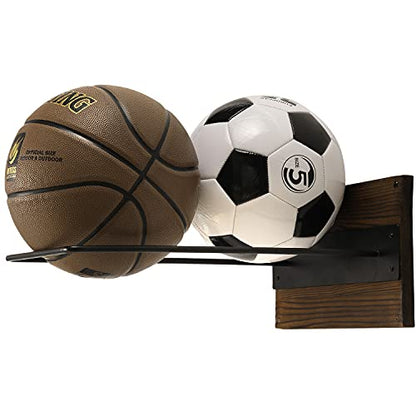 MyGift Wall Mounted Single Large Stability Ball Holder, Solid Wood and Black Metal Storage Rack for Gym Sport or Yoga Studio Exercise Balls - 16 x 9 Inch Ball Display Ring