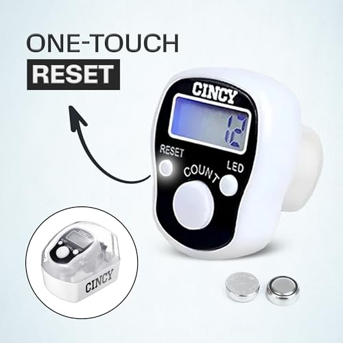 CINCY Clicker Counter with LED for Day & Night Use | Instant Reset, Accurate & Quiet, Long Battery Life | for People, Laps, Pitch, Golf, Baseball, Fish Counting, for Prayer, Everyday Prayer – 1 Pack - color: White