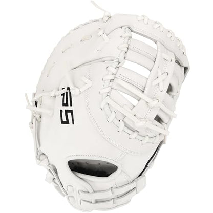 SSK FP5 Fastpitch Softball First Base Mitt 12.5” – 13” Right & Left Hand Throw Premium Full Leather Softball Glove - color: White/Black, size: 13" - Left Hand Throw