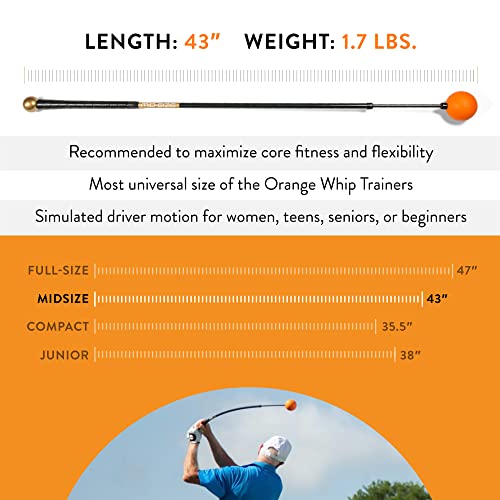 Orange Whip Golf Swing Trainer Aid Patented & Made in USA for Improved Rhythm, Flexibility, Balance, Tempo, and Strength *American Made* - style: Midsize - 43.5"