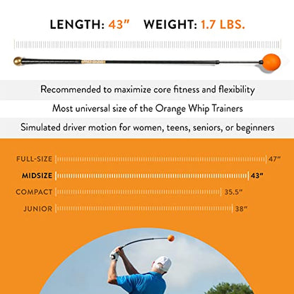 Orange Whip Golf Swing Trainer Aid Patented & Made in USA for Improved Rhythm, Flexibility, Balance, Tempo, and Strength *American Made* - style: Midsize - 43.5"